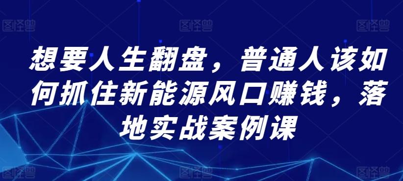 想要人生翻盘，普通人该如何抓住新能源风口赚钱，落地实战案例课-网赚项目平台