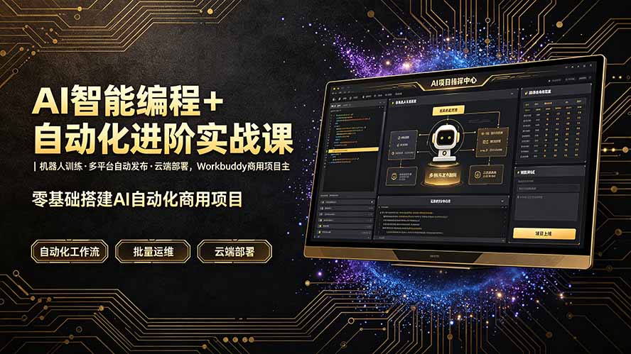 AI智能编程+自动化进阶实战课｜机器人训练·多平台自动发布·云端部署，Workbuddy商用项目全流程教学-网赚项目平台