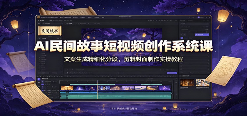AI民间故事短视频创作系统课：文案生成精细化分段，剪辑封面制作实操教程-网赚项目平台