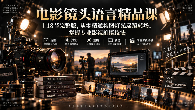 电影镜头语言精品课｜18节完整版，从零精通构图灯光运镜转场，掌握专业影视拍摄技法-网赚项目平台