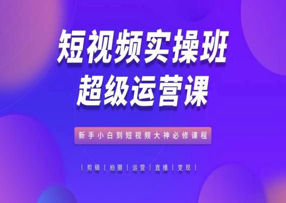 短视频实操班超级运营课，新手小白到短视频大神必修课程-网赚项目平台