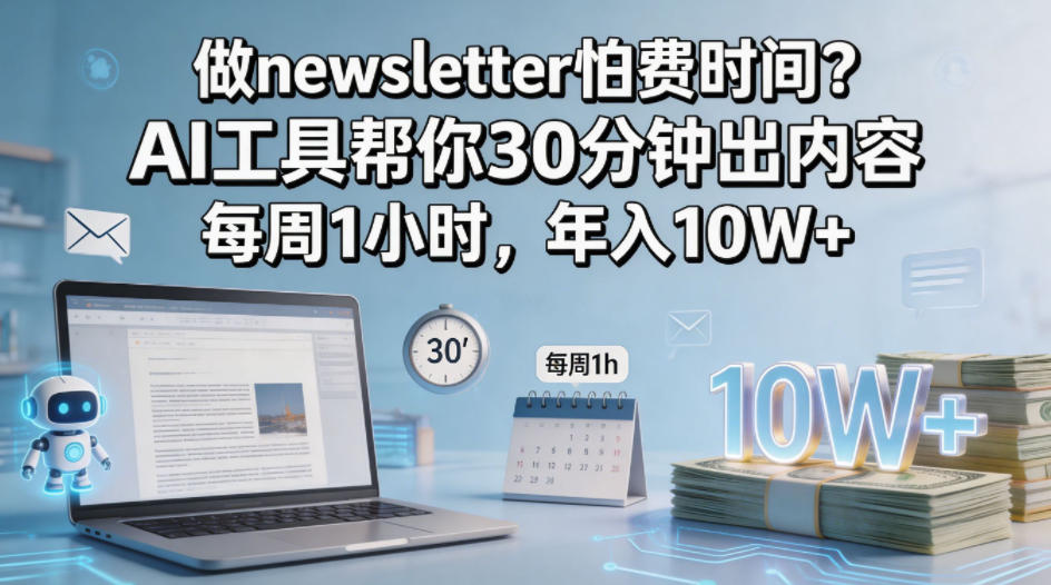 做newsletter怕费时间？AI工具帮你30分钟出内容，每周1小时，年入10W+！【原创双语字幕】-网赚项目平台