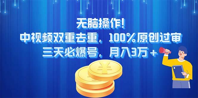 无脑操作!中视频双重去重，100%原创过审，三天必爆号，月入3万+-网赚项目平台