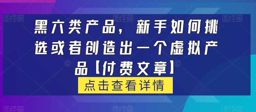 黑六类虚拟产品，新手如何挑选或者创造出一个虚拟产品【付费文章】-网赚项目平台