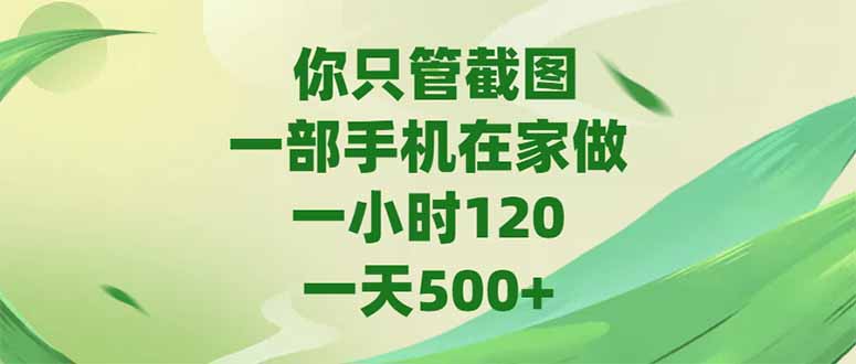 你只管截图，一部手机在家做，一小时120，-天500+-网赚项目平台