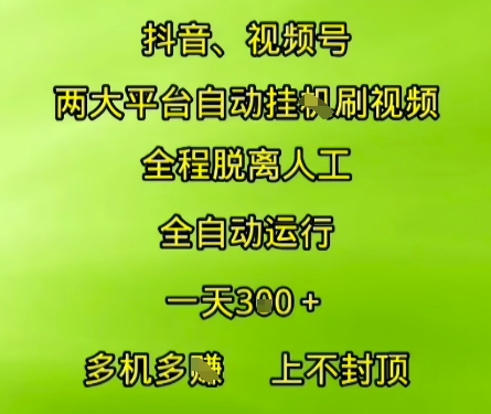 抖音视频号两大平台自动运行，全程脱离人工，自动获取收益，一天3张+，多机多挣，上不封顶【揭秘】-网赚项目平台