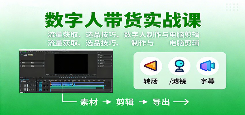 数字人变现实战课:流量获取、选品技巧、数字人制作与电脑剪辑-网赚项目平台