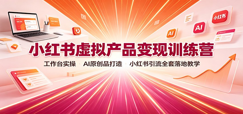小红书虚拟产品变现训练营：工作台实操，AI原创品打造，小红书引流全套落地教学-网赚项目平台