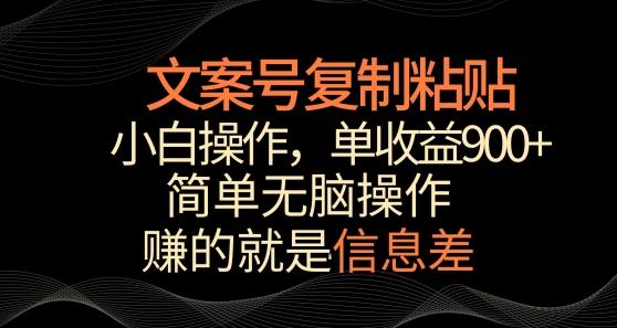 文案号掘金，简单复制粘贴，小白操作，单作品收益900+【揭秘】-网赚项目平台