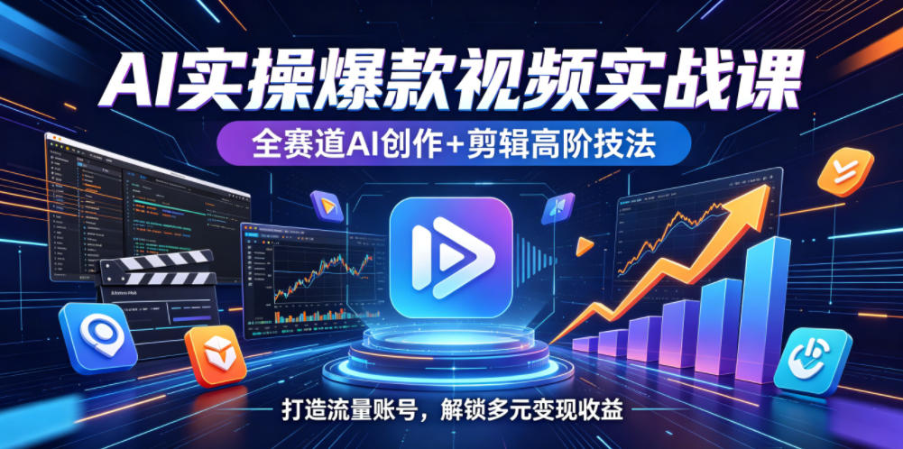 AI实操爆款视频实战课,全赛道AI创作+剪辑高阶技法,打造流量账号,解锁多元变现收益-网赚项目平台