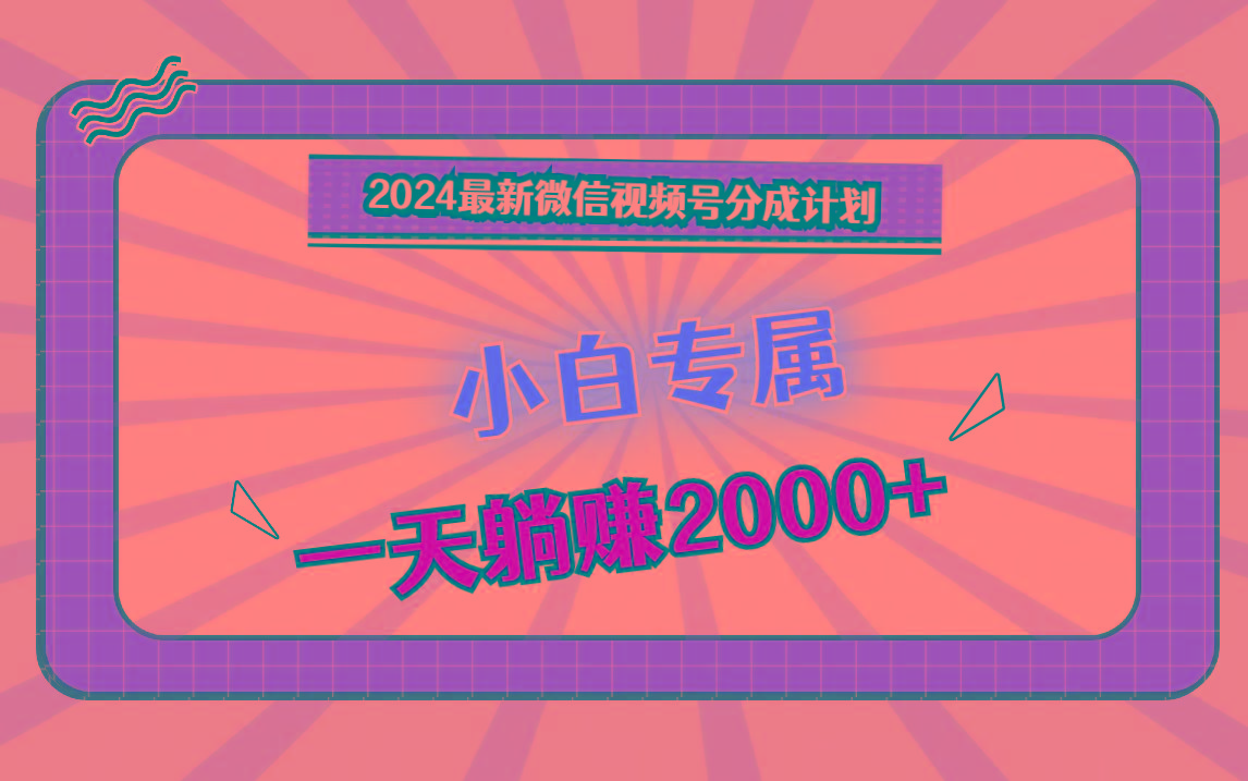 2024最新微信视频号分成计划，对新人友好，一天躺赚2000+-网赚项目平台