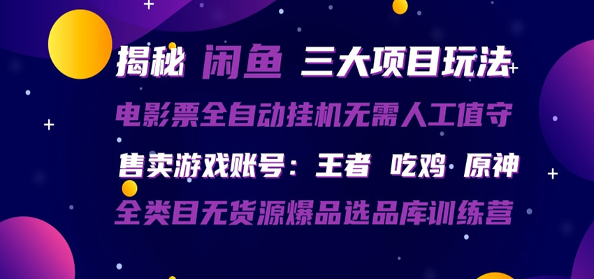 闲鱼三种玩法 全自动电影票 售卖游戏账号 爆品选品库训练营-网赚项目平台
