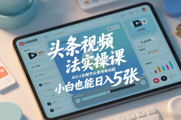 头条视频玩法实操课,从0-1全细节头条所有问题,小白也能日入5张-网赚项目平台