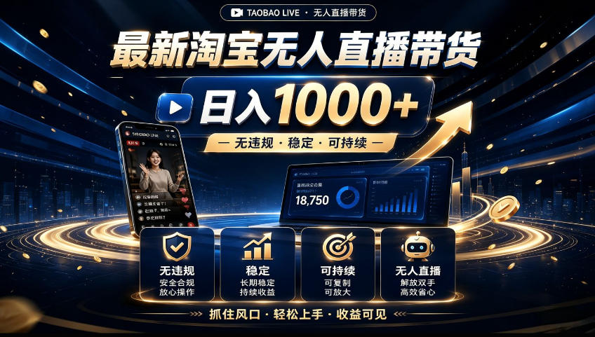 2026淘宝无人直播15.0，独家新技术，不用露脸、不用熬夜，自动直播自动出单，25小时卖17W【揭秘】-网赚项目平台