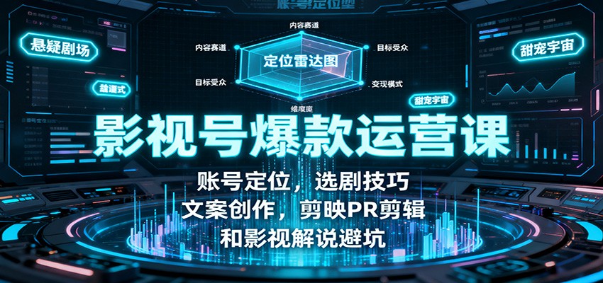 影视号爆款运营课：账号定位，选剧技巧，文案创作，剪映PR剪辑和影视解说避坑-网赚项目平台
