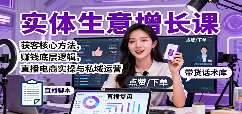 实体生意增长课:获客核心方法,赚钱底层逻辑,直播电商实操与私域运营-网赚项目平台