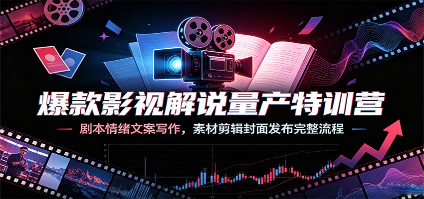 爆款影视解说量产特训营:剧本情绪文案写作,素材剪辑封面发布完整流程-网赚项目平台