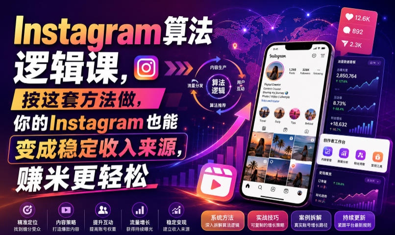 Instagram算法逻辑课，按这套方法做，你的Instagram也能变成稳定收入来源，賺米更轻松【原创双语字幕】-网赚项目平台