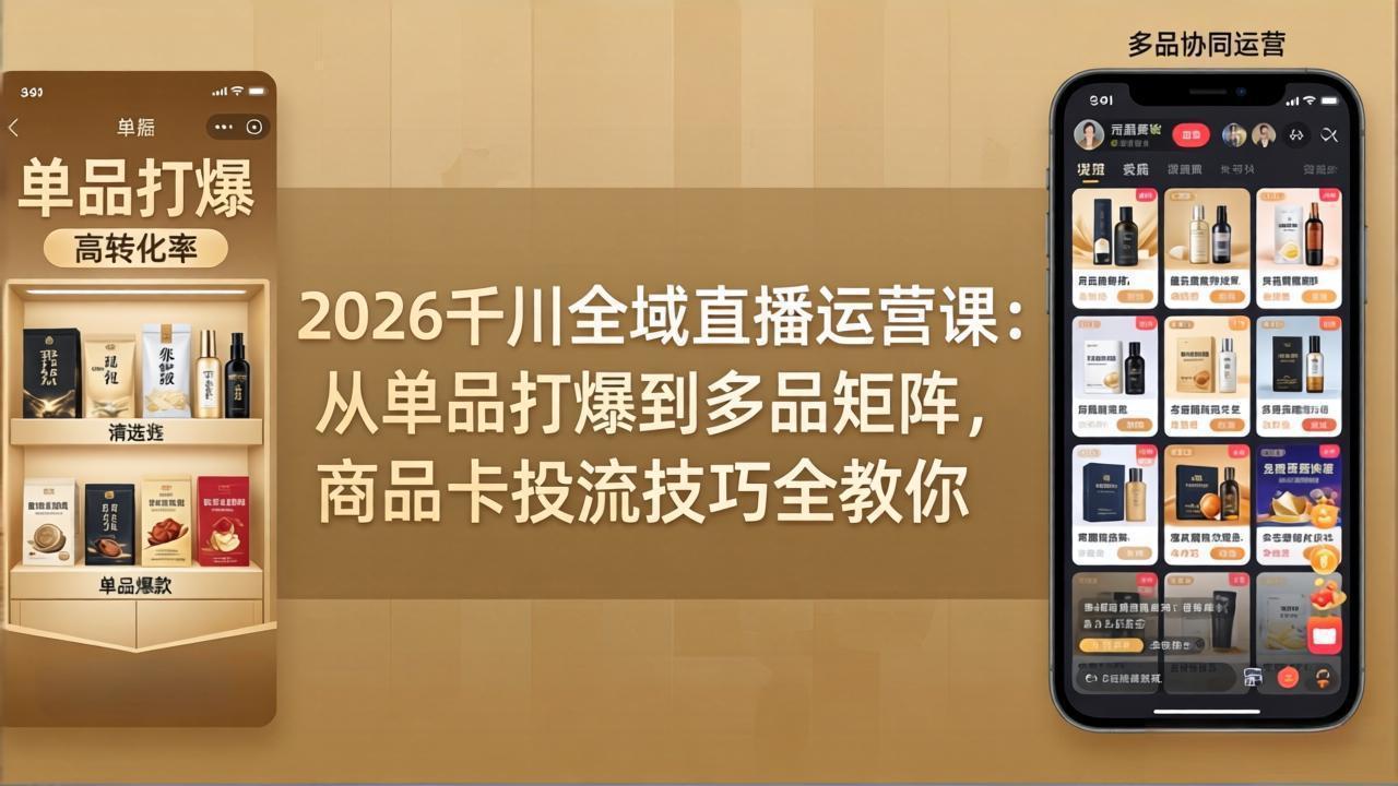 2026千川全域直播运营课：从单品打爆到多品矩阵，商品卡投流技巧全教你-网赚项目平台
