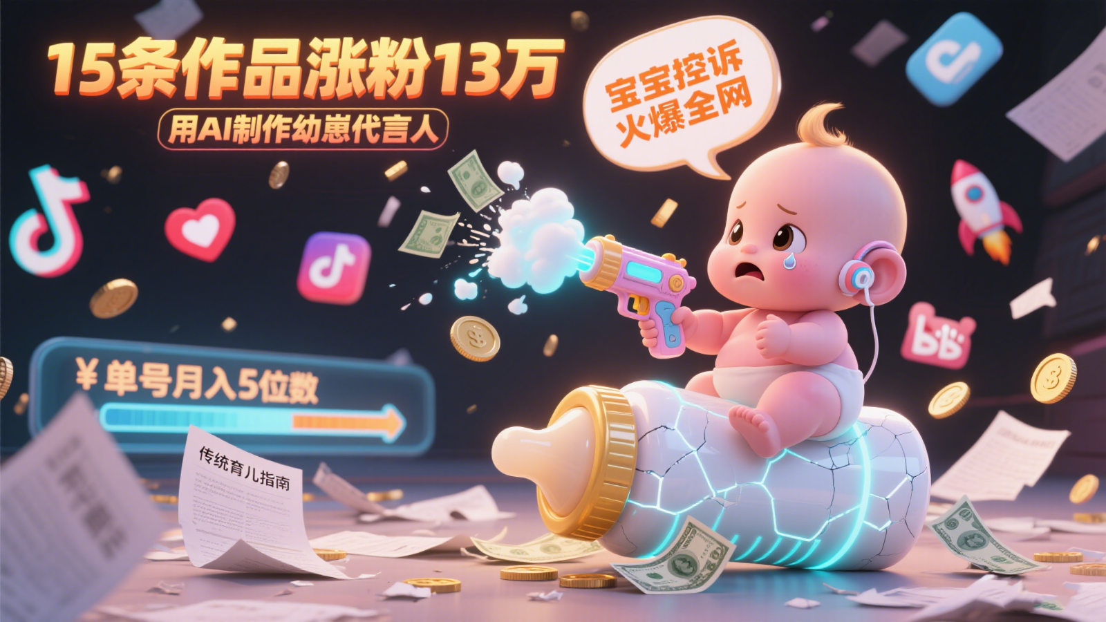 用AI制作幼崽代言人，宝宝的控诉火爆全网，15条作品涨粉13万，单号月入5位数实操教程-网赚项目平台