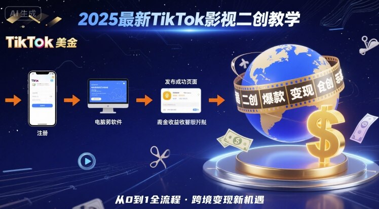 2025年最新TikTok影视二创教学,从注册到发布撸美金全流程,跨境变现新机遇-网赚项目平台