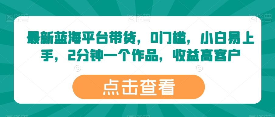 最新蓝海平台带货，0门槛，小白易上手，2分钟一个作品，收益高【揭秘】-网赚项目平台