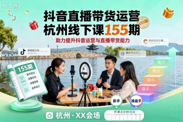 抖音直播带货运营杭州线下课155期，助力提升抖音运营与直播带货能力-网赚项目平台