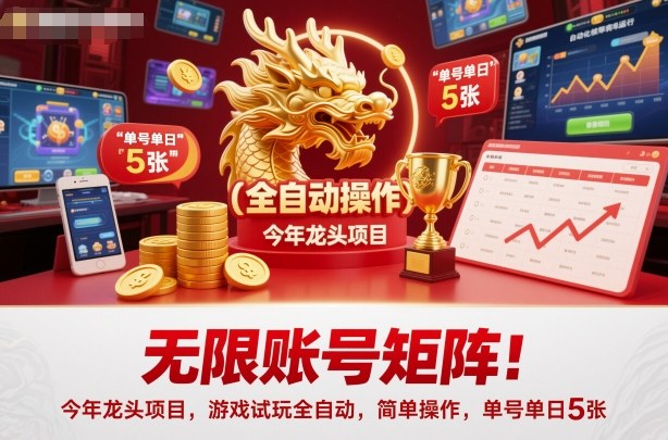 无限账号矩阵!今年龙头项目,游戏试玩全自动,简单操作,单号单日5张【揭秘】-网赚项目平台