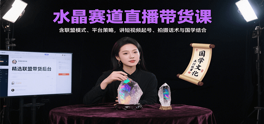 水晶赛道直播带货课：含联盟模式、平台策略，讲短视频起号、拍摄话术与国学结合-网赚项目平台