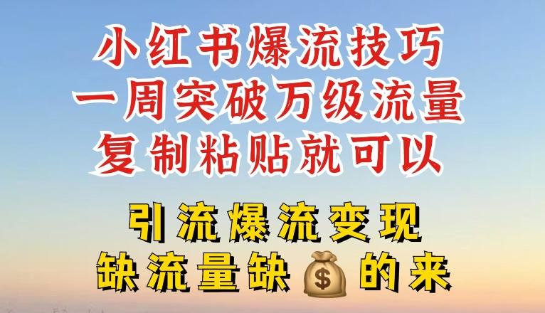 小红书爆流技巧，一周突破万级流量，复制粘贴就可以，引流爆流变现【揭秘】-网赚项目平台
