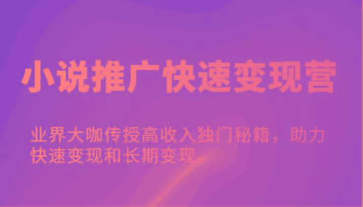 小说推广快速变现营-业界大咖传授高收入独门秘籍，助力快速变现和长期变现。-网赚项目平台