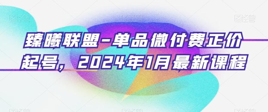 臻曦联盟-单品微付费正价起号，2024年1月最新课程-网赚项目平台