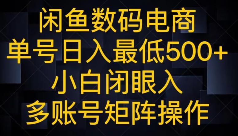 闲鱼数码电商，单号日入最低500+，小白闭眼入，多账号矩阵操作-网赚项目平台