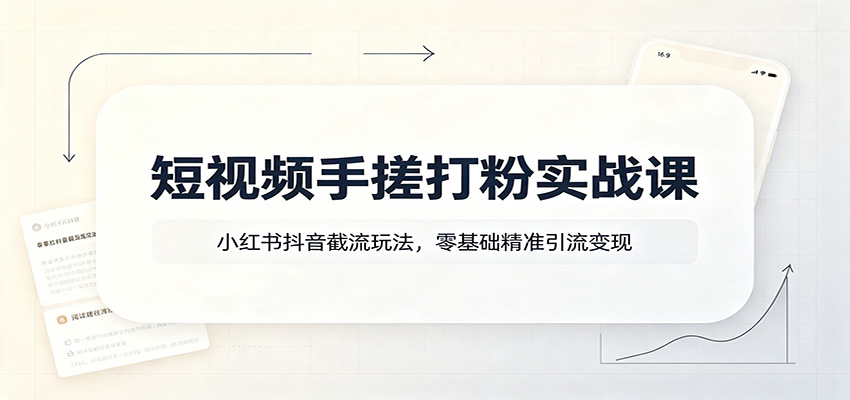 短视频手搓打粉实战课：小红书抖音截流玩法，零基础精准引流变现-网赚项目平台