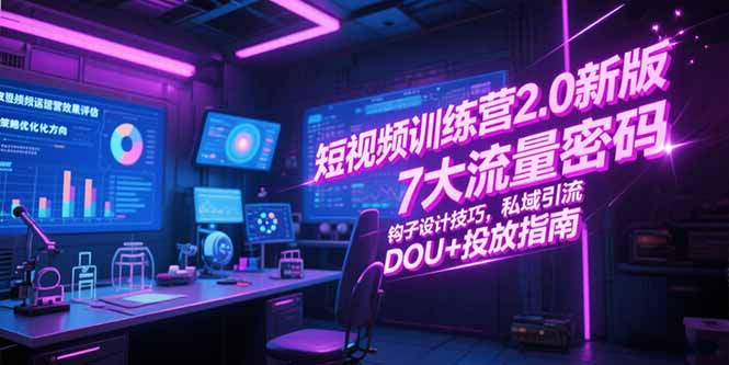 短视频训练营2.0新版，7大流量密码/钩子设计技巧/私域引流/DOU+投放指南-网赚项目平台