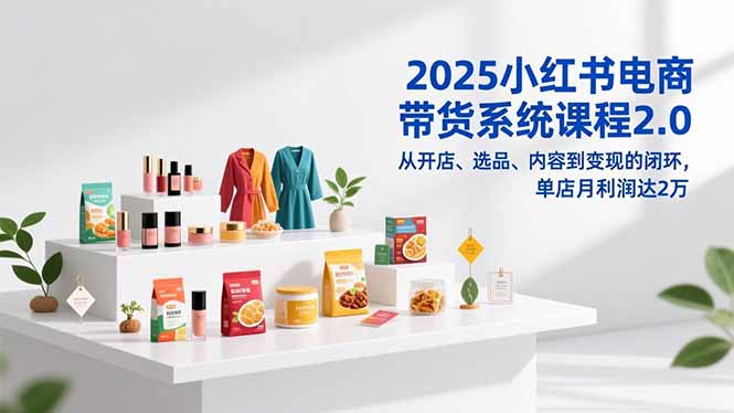 2025小红书电商带货系统课程2.0，从开店、选品、内容到变现的闭环，单店月利润达2万-网赚项目平台