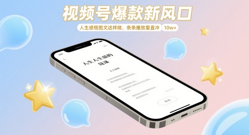 视频号爆款新风口，人生感悟图文这样做，条条播放量直冲 10w+-网赚项目平台