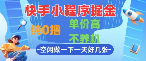 快手小程序掘金，纯0撸，单价高不养机 利用空闲时间做一做，一天好几张【揭秘】-网赚项目平台