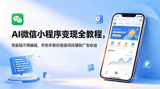 AI微信小程序变现全教程,零基础不用编程,手把手教你搭建项目赚取广告收益-网赚项目平台