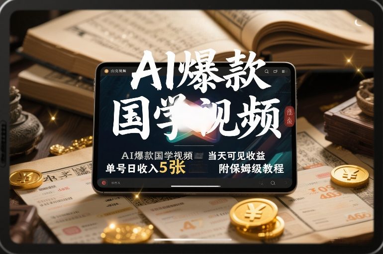 AI爆款国学视频，独家起号方法，小白直接上手，当天可见收益，单号日收入5张+附保姆级教程-网赚项目平台
