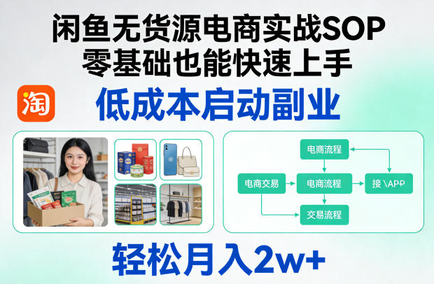 闲鱼无货源电商实战SOP，零基础也能快速上手，低成本启动副业，轻松月入2w+-网赚项目平台