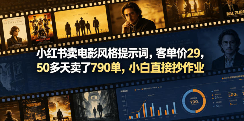 小红书卖电影风格提示词，客单价29，50多天卖了790单，小白直接抄作业！-网赚项目平台