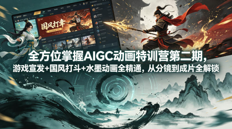全方位掌握AIGC动画特训营第二期，游戏宣发+国风打斗+水墨动画全精通，从分镜到成片全解锁-网赚项目平台