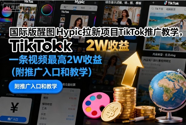 国际版醒图Hypic拉新项目TikTok推广教学，一条视频最高2W收益(附推广入口和教学)-网赚项目平台