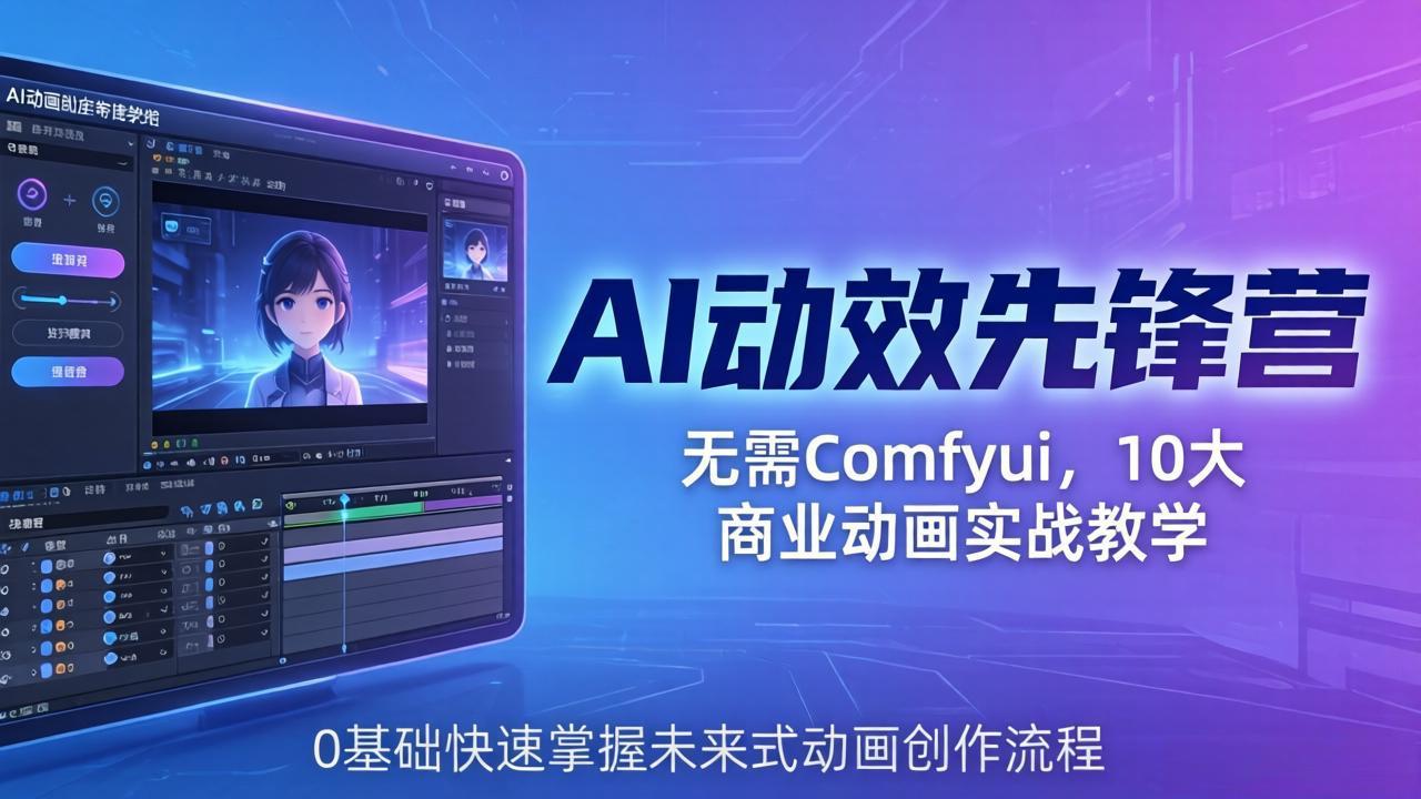AI 动效先锋营：无需Comfyui，10大商业动画实战教学，0基础快速掌握未来式动画创作流程-网赚项目平台