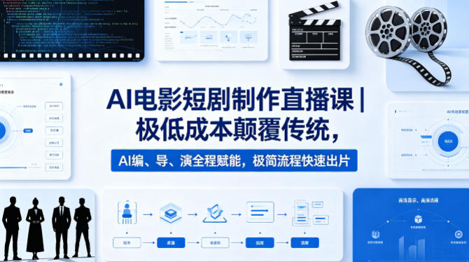 AI电影短剧制作直播课｜极低成本颠覆传统，AI编、导、演全程赋能，极简流程快速出片-网赚项目平台