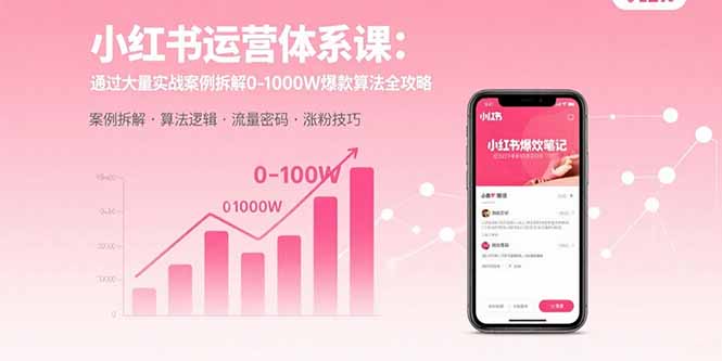 小红书运营体系课：通过大量实战案例拆解0-1000W爆款算法全攻略-网赚项目平台