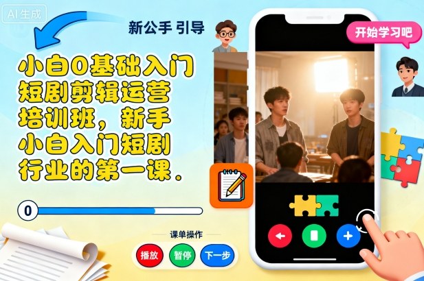 小白0基础入门短剧剪辑运营培训班,新手小白入门短剧行业的第一课-网赚项目平台