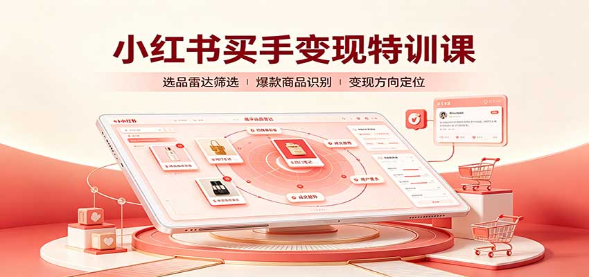 小红书买手变现特训课：账号定位养号起号，选品挂车，笔记标题封面全套教学-网赚项目平台