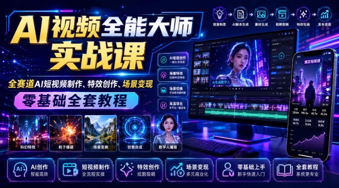 AI视频全能大师实战课｜全赛道AI短视频制作、特效创作、场景变现零基础全套教程-网赚项目平台